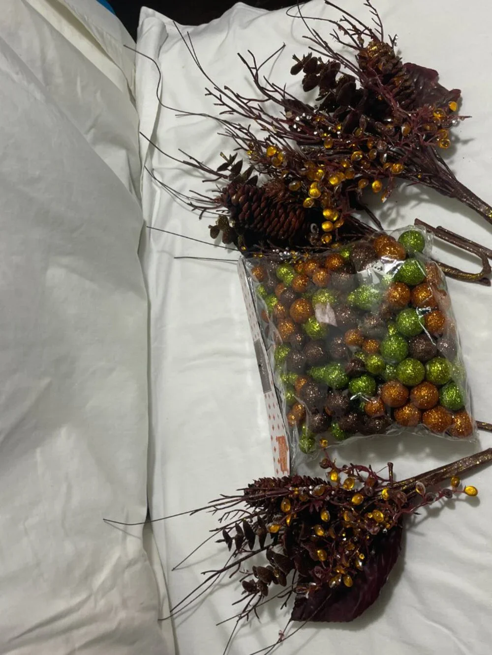 Lot of 3 Fall Pumpkin Pinecone Berry Floral Picks & Glitter Scatter Fillers Deco